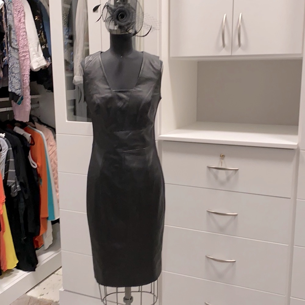 Classiques Entier Black Leather Front Sheath Dress